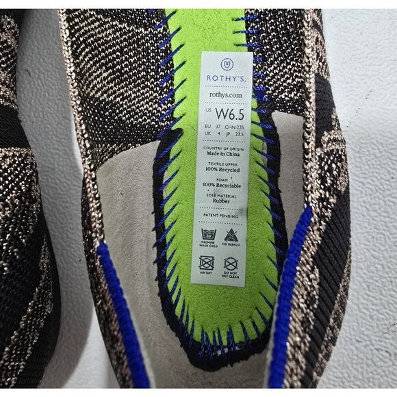 Rothy's Golden Shimmer Points Flats Black Gold Womens Size 6.5 Metallic Classic - Picture 7 of 8